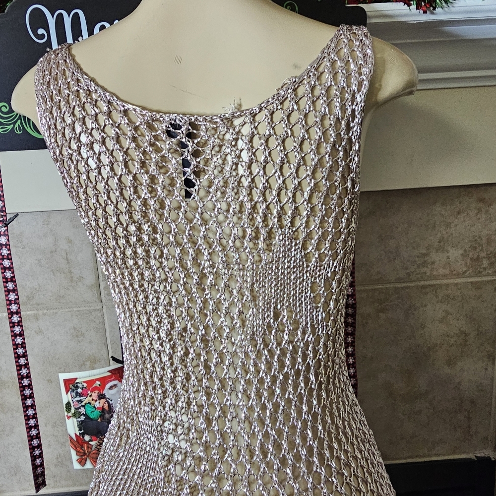 Codigo Crochet Long Knit Metallic Rose Gold Star Dress. Size Small - Picture 4 of 6